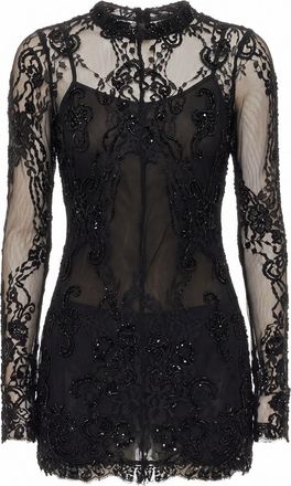 Blumarine Short Lace Dress With Embroidery