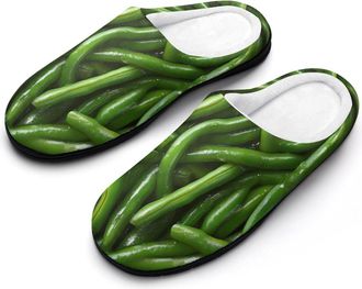 Generic Green Beans Cotton Slipper for Women Indoor Outdoor House Shoes Anti-Skid Slippers with Rubber Sole