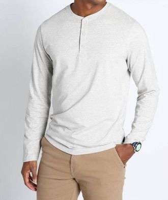 Jachs NY Cotton Modal Blend Long Sleeve Henley In Light Grey