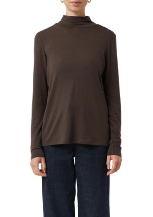 Comma Langarmshirt COMMA, Damen, Gr. 36, schwarz chocolate, Single Jersey, Obermaterial: 76% Lyocell, 19% Wolle, 5% Elasthan, unifarben, regular fit taillen
