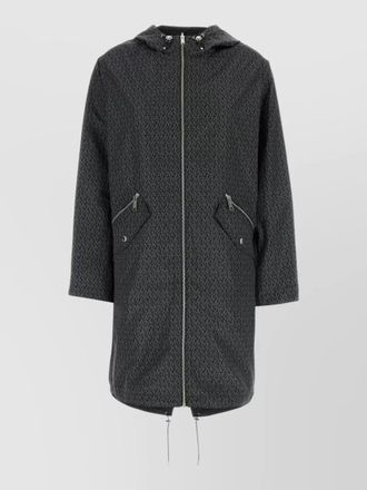 Michael Kors long hooded parka patterned design drawstring hem