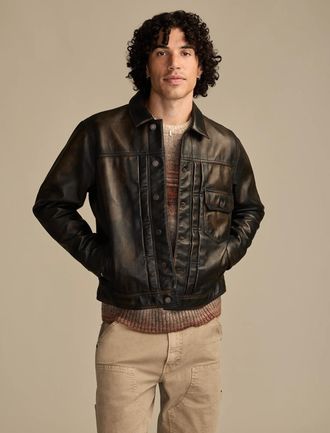 Lucky Brand Mens Distressed Leather Trucker
