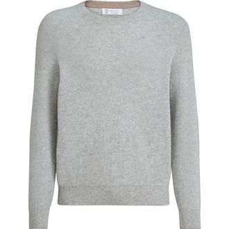 Brunello Cucinelli Cashmere English rib sweater in Pebble at Nordstrom, Size 58 It