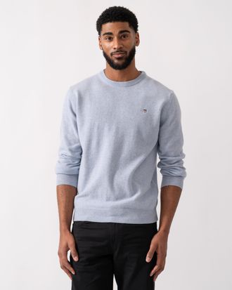 GANT Mens Crew Neck Jumper in Light Blue Wool - Size X-Large