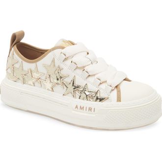 Amiri Stars Court Low Top Platform Sneaker in White/Gold/Brown at Nordstrom, Size 10Us