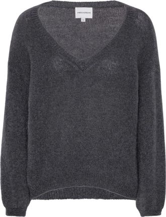Americandreams Silja V-neck Pullover - Dames - V-hals truien - Grijs - S - Wol - Truien & Vesten