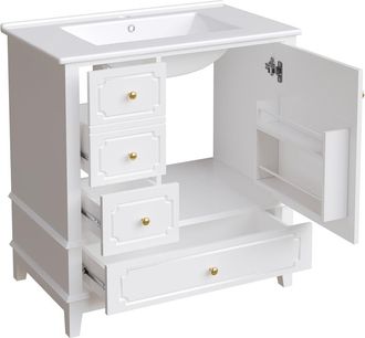 Urban Meuble Mueble bajo lavabo de 76,5 cm blanco con lavabo de cer&aacute;mica y cajones