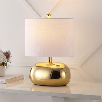 Jonathan Y Designs Calix 20 Mid-Century Glam Ceramic/Iron LED Table Lamp, Gold
