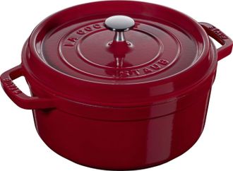 Staub La Cocotte - Olla Redonda De Hierro Fundido Esmaltado (6,75 L, Con Tapa De Bot&oacute;n De N&iacute;quel, Todas Las Placas De Cocci&oacute;n, Fabricaci&oacute;n Francesa, Burdeos