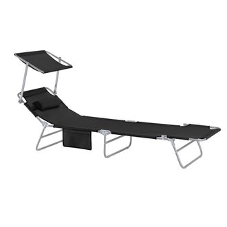 SoBuy Tumbonas Tumbonas De Relaci&oacute;n Con Respaldo Reclinable Y Parasol Tumbonas Plegables 63 X 195 X 90 Cm Negro Ogs48-schx2 Sobuy Es