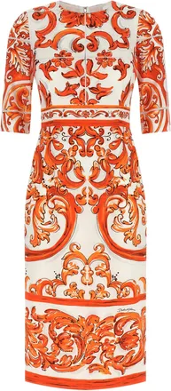 Dolce & Gabbana Orange Silk Midi Womens Dress