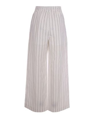 Liu Jo Womens Trousers Lyocell Pinstripe White-Black White Wool-Black Wool/black