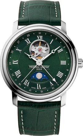 Frederique Constant Heartbeat Moonphase Automatic Leather Strap Watch, 40mm in Green at Nordstrom