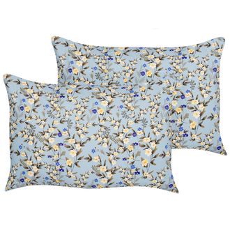 Beliani Beliani - Conjunto De 2 Cojines De Jard&iacute;n Almohada De Exterior 40 X 60 Cm Poli&eacute;ster Motivo Floral Azul Valloria