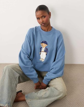 Polo Ralph Lauren Felpa comoda blu con orsetto polo