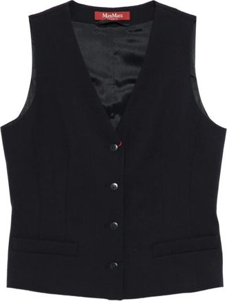 Max Mara Gilet - Dames - Gillet - Blauw - M - Leer - Kostuums