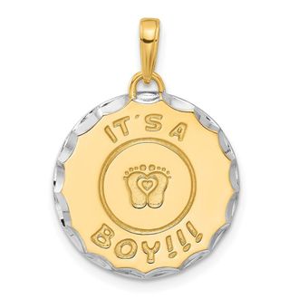 Diamond2Deal 14k Yellow Gold White Rhodium Diamond-Cut Its A Boy Pendant