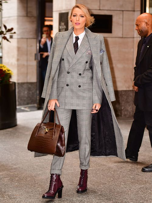 blake lively grey check suit
