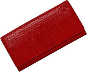 Loewe Red Color Leather Long Wallet (Bi-Fold) (Pre-Owned)