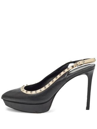 Saint Laurent platform studded slingback pumps - women - Leather/Calf Leather/Leather - 38.5 - Black