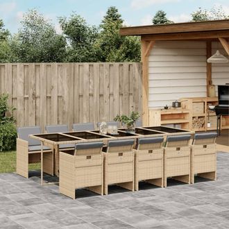 vidaXL Set Comedor De Jard&iacute;n 11 Pzas Con Cojines Rat&aacute;n Sint&eacute;tico Beige Vidaxl