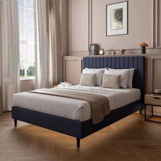 X Rocker Maisie Velvet Upholstered Bed Frame with LED Lights in Navy | Size: King