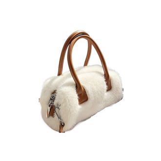 Generic Compatible For Soft Plush Handbags Fashion Faux Fur Tote Shoulder Bag Handle Furry Fluffy(White B)