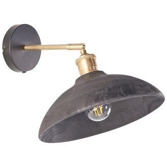 Beliani L&aacute;mpara De Pared De Madera De Mango Negro Lat&oacute;n Aplique Pantalla C&oacute;nica Yerala