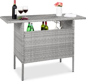 Best Choice Products Outdoor Patio Wicker Bar Counter Table w/ 2 Steel Shelves, 2 Sets of Rails
