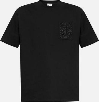 Loewe Mens Loewe Anagram Pocket Embroidery T-Shirt Black - Size: 38