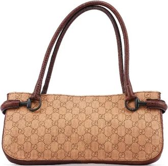 Gucci Pre-owned Leather gucci-bags - Dames - Vintage Handtas - Beige - ONE Size - Katoen - Vintage