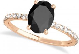 Allurez Oval Onyx & Diamond Hidden Halo Engagement Ring 18k Rose Gold (0.76ct)