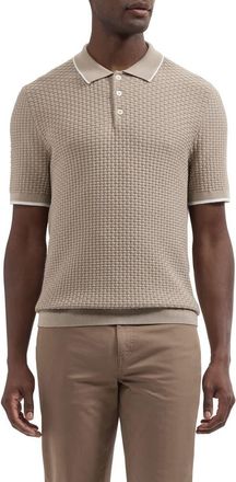 Bugatchi Basket Stitch Cotton Blend Polo Sweater in Cobblestone at Nordstrom, Size Xx-Large