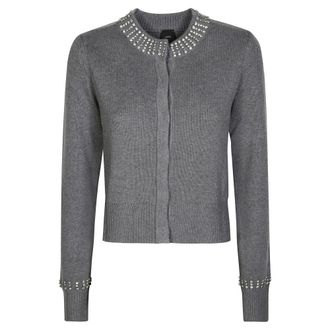 Pinko Cardigans, female, Gray, M, Spezzino Cardigan Collo Strass