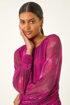 Roman Printed Stud Mesh Stretch Top