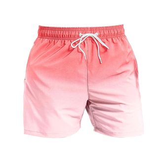 Generic Mens Swimming Trunks Gradient Casual Shorts Quick Drying Bathing Suits with Mesh Lining Drawstring Beach Surfing Boardshorts Summer Swim Shorts Pink