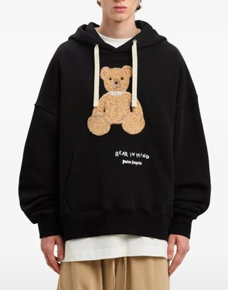 Palm Angels Mens Bear Mind Logo Hoodie Black Clothing > Knitwear