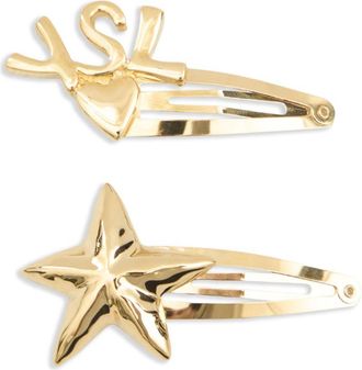Saint Laurent Cassandre hair clips (set of two) - Gold