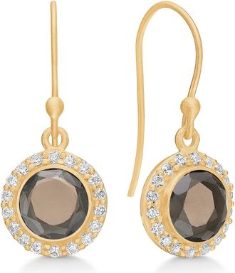 Frk. Lisberg Accessoires, Dames, Geel, ONE Size, Rookkwarts Oorbellen met Zirkonia