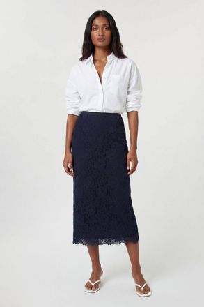 Karen Millen Womens Lace Woven Midi Skirt - Navy Polyamide - Size 12 UK