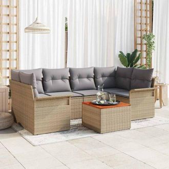 vidaXL Conjunto De Sof&aacute; De Jard&iacute;n 7 Pcs Beige Polirat&aacute;n Vidaxl