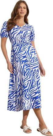 M&Co Womens Zebra Print Short Sleeve Twist Midi Dress - Womens Blue