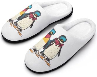 Generic Ski And Snowboard Penguins Mens Slippers Memory Foam Winter Warm Sandals Slip On House Shoes Size 7-14