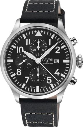 Gevril Group Vaughn Automatic Chronograph Leather Strap Watch, 44mm in Black at Nordstrom Rack