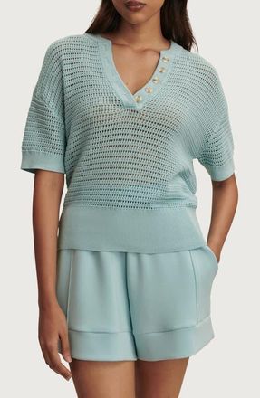Varley Callie Sheer Knit Cotton Top in Porcelain Blue at Nordstrom, Size X-Small