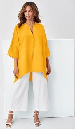 Jessica London Hi-Low Linen Tunic in Sunset Yellow at Nordstrom, Size 28