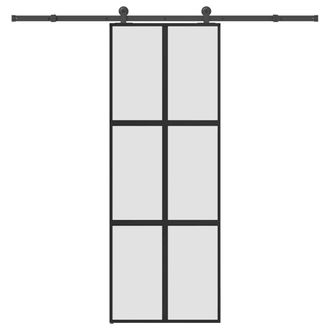 Berkfield Home Sliding Door with Hardware Set 76x205 cm Tempered Glass&Aluminium in Black