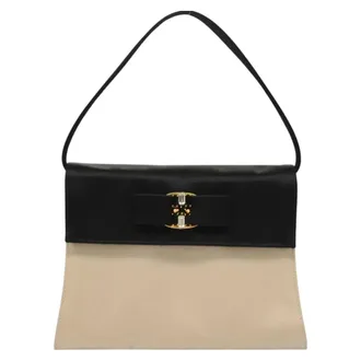 Ferragamo Vala Suede Beige Satin Handbag (Pre-Owned)