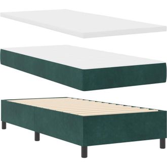vidaXL Box Spring Bed with Mattress Dark Green 100 x 200 cm Velvet vidaXL
