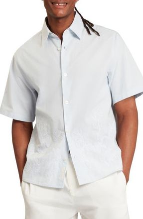 Ted Baker Josefh Print Cotton Short Sleeve Button-Up Shirt in Blue at Nordstrom, Size 6